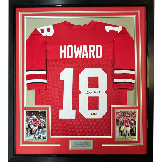 Framed Facsimile Autographed Will Howard 35x39 Ohio State Red Reprint Laser Auto College Football Jersey