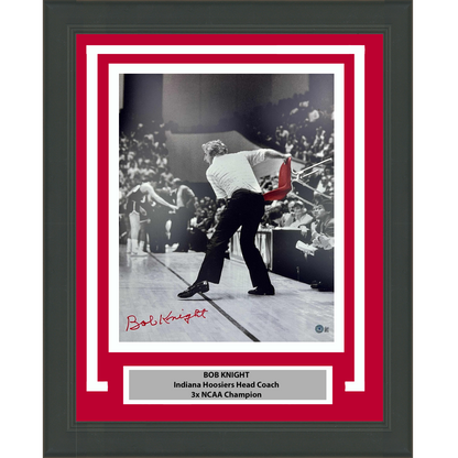 Framed Autographed/Signed Bobby Bob Knight Chair Throw Indiana Hoosiers 16x20 College Basketball Photo Beckett BAS COA