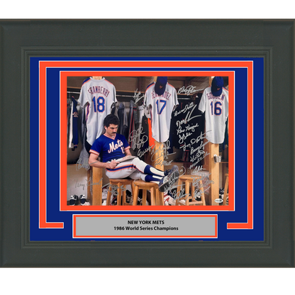 Framed Autographed/Signed 1986 New York Mets Team 26x Sigs World Series Champions 16x20 Baseball Photo JSA COA