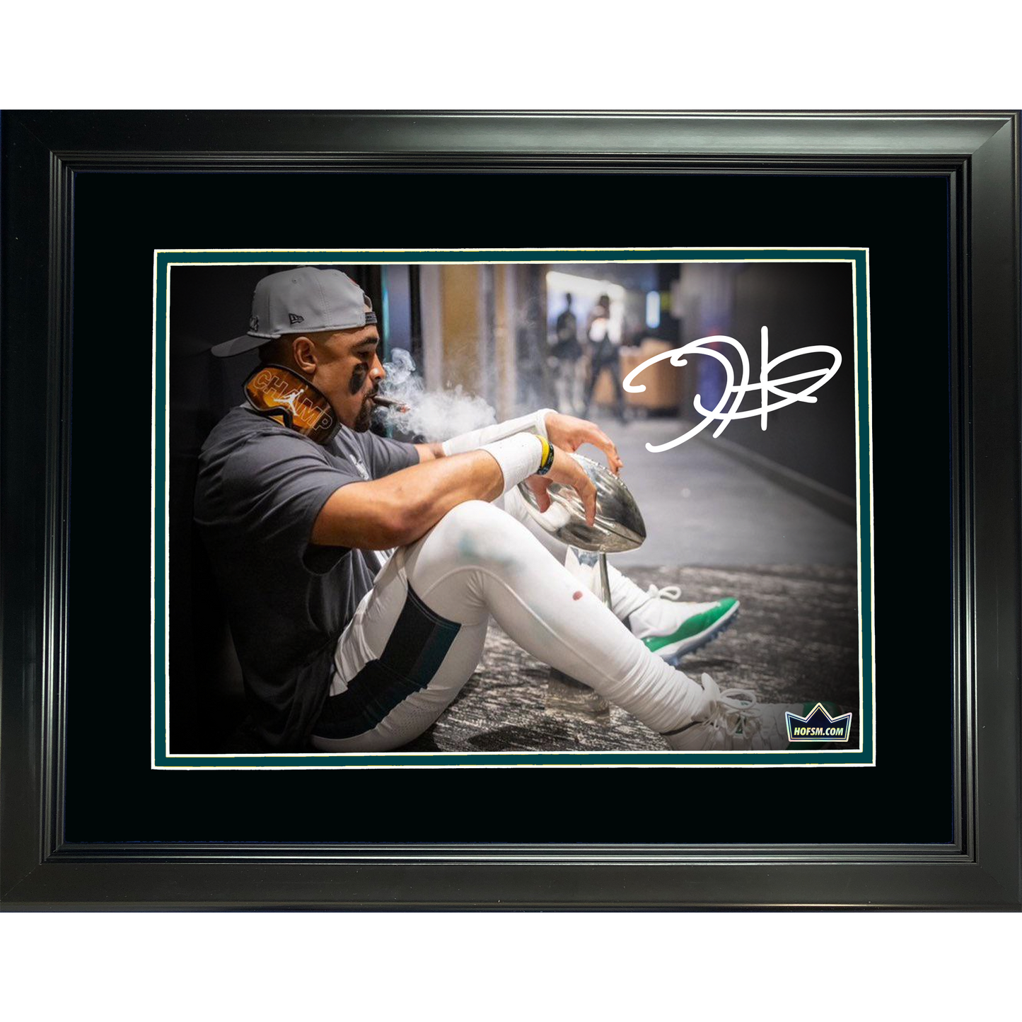 Framed Jalen Hurts Super Bowl LIX Cigar Lombardi Trophy Facsimile Laser Engraved Signature Auto Philadelphia Eagles 11"x14" Football Photo HOFSM Holo