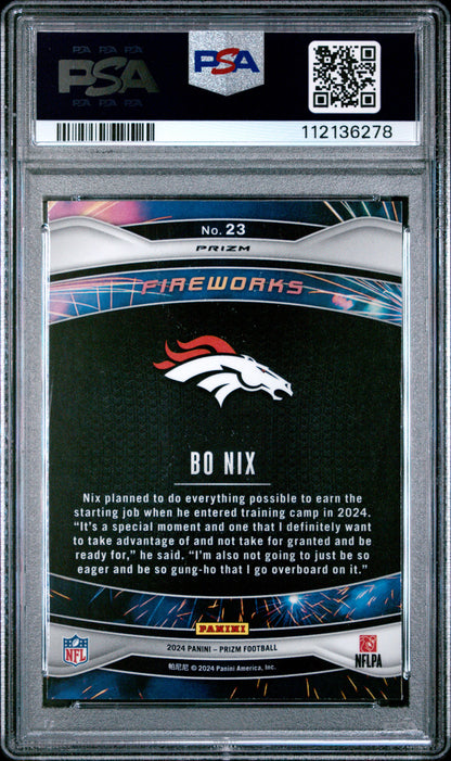 Graded 2024 Panini Prizm Bo Nix #23 Fireworks Green Wave Rookie RC Football Card PSA 10 Gem Mint