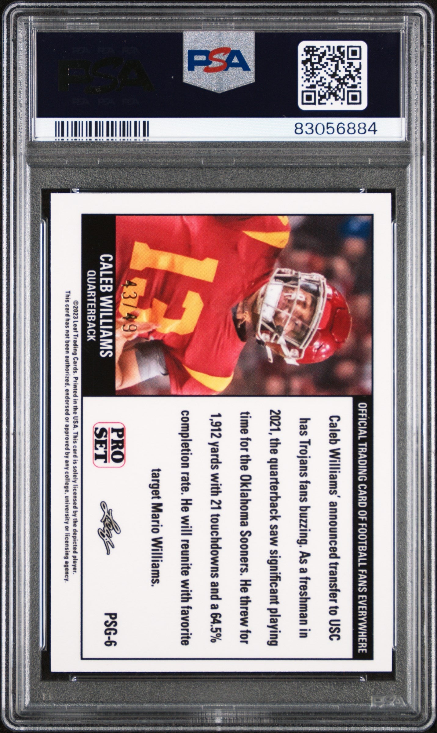 Graded 2023 Leaf Web Exclusives Caleb Williams #PSG6 Pro Set Black Rookie RC Football Card PSA 10 Gem Mint
