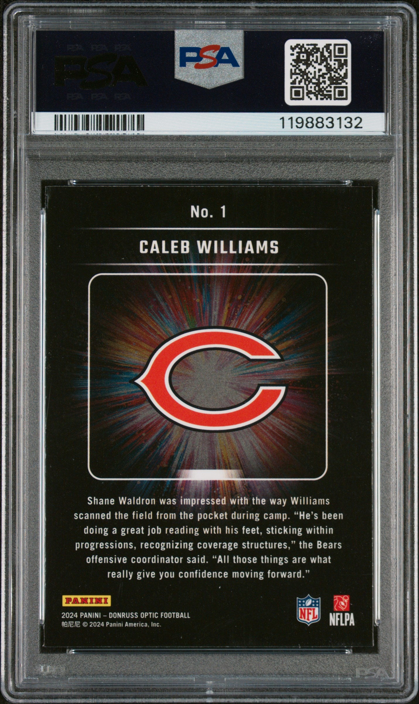 Graded 2024 Panini Donruss Optic Caleb Williams #1 Light It Up Rookie RC Football Card PSA 10 Gem Mint