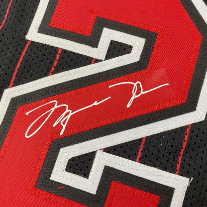 Facsimile Autographed Michael Jordan Chicago Black Pinstripe Reprint Laser Auto Basketball Jersey Size Men's XL