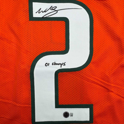 Autographed/Signed Willis McGahee "01 Champs" Miami Orange College Football Jersey Beckett BAS COA