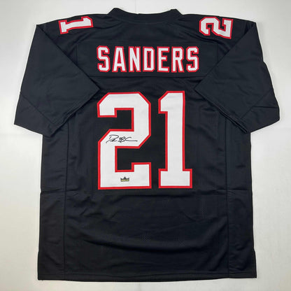 Facsimile Autographed Deion Sanders Atlanta Black Reprint Laser Auto Football Jersey Size Men's XL