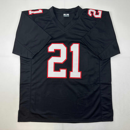 Facsimile Autographed Deion Sanders Atlanta Black Reprint Laser Auto Football Jersey Size Men's XL