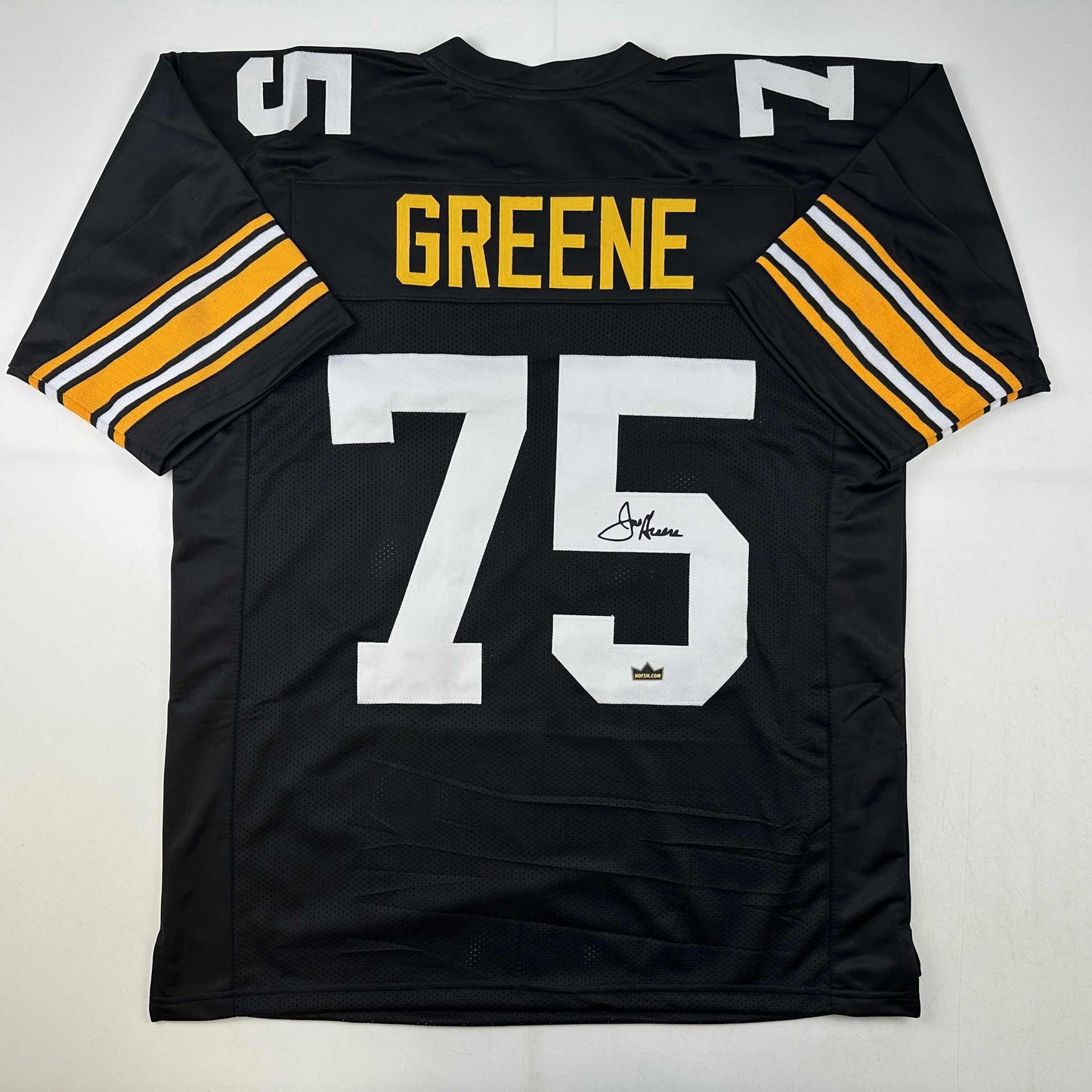 Facsimile Autographed Mean Joe Greene Pittsburgh Black Reprint Laser Auto Football Jersey Size Men's XL