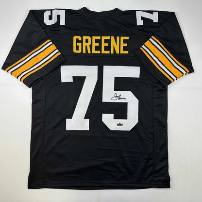 Facsimile Autographed Mean Joe Greene Pittsburgh Black Reprint Laser Auto Football Jersey Size Men's XL
