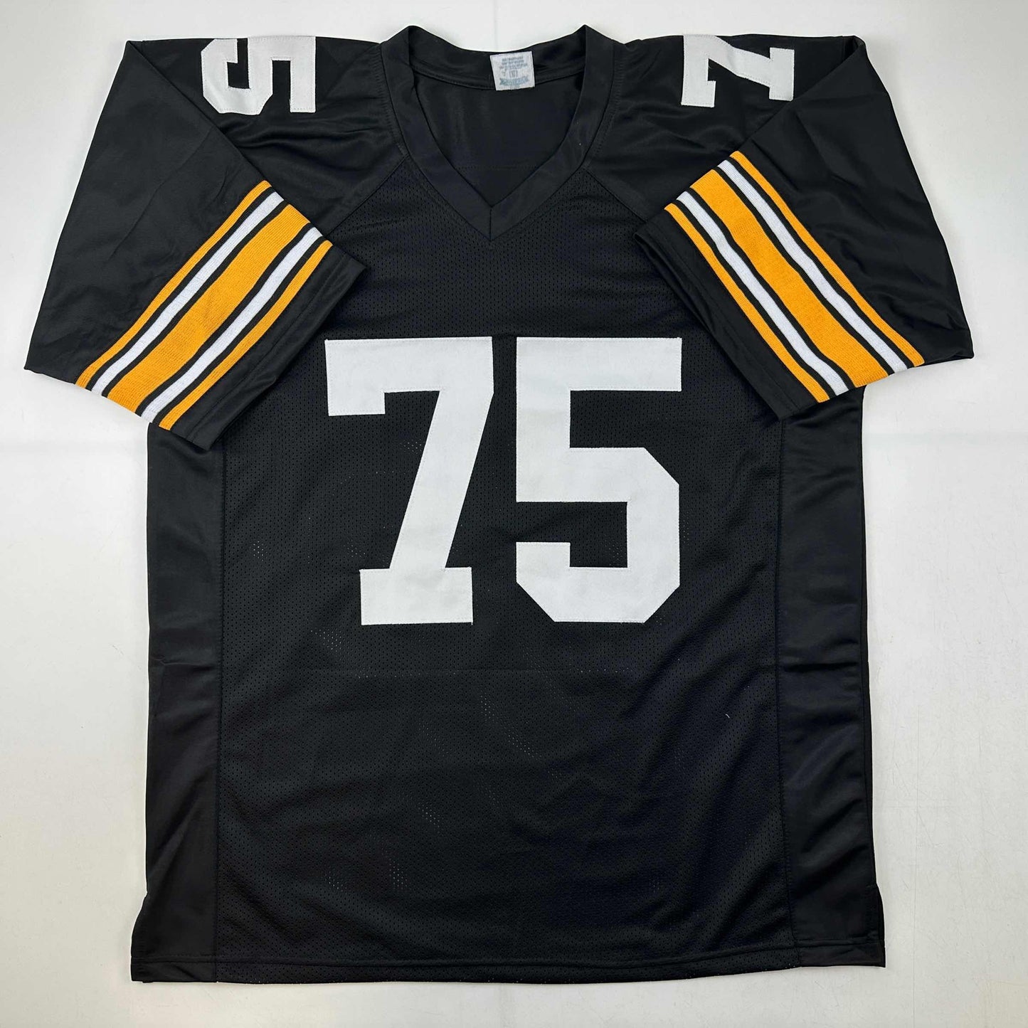 Facsimile Autographed Mean Joe Greene Pittsburgh Black Reprint Laser Auto Football Jersey Size Men's XL