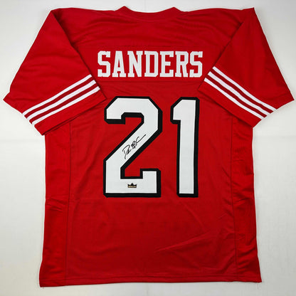 Facsimile Autographed Deion Sanders San Francisco Red Reprint Laser Auto Football Jersey Size Men's XL