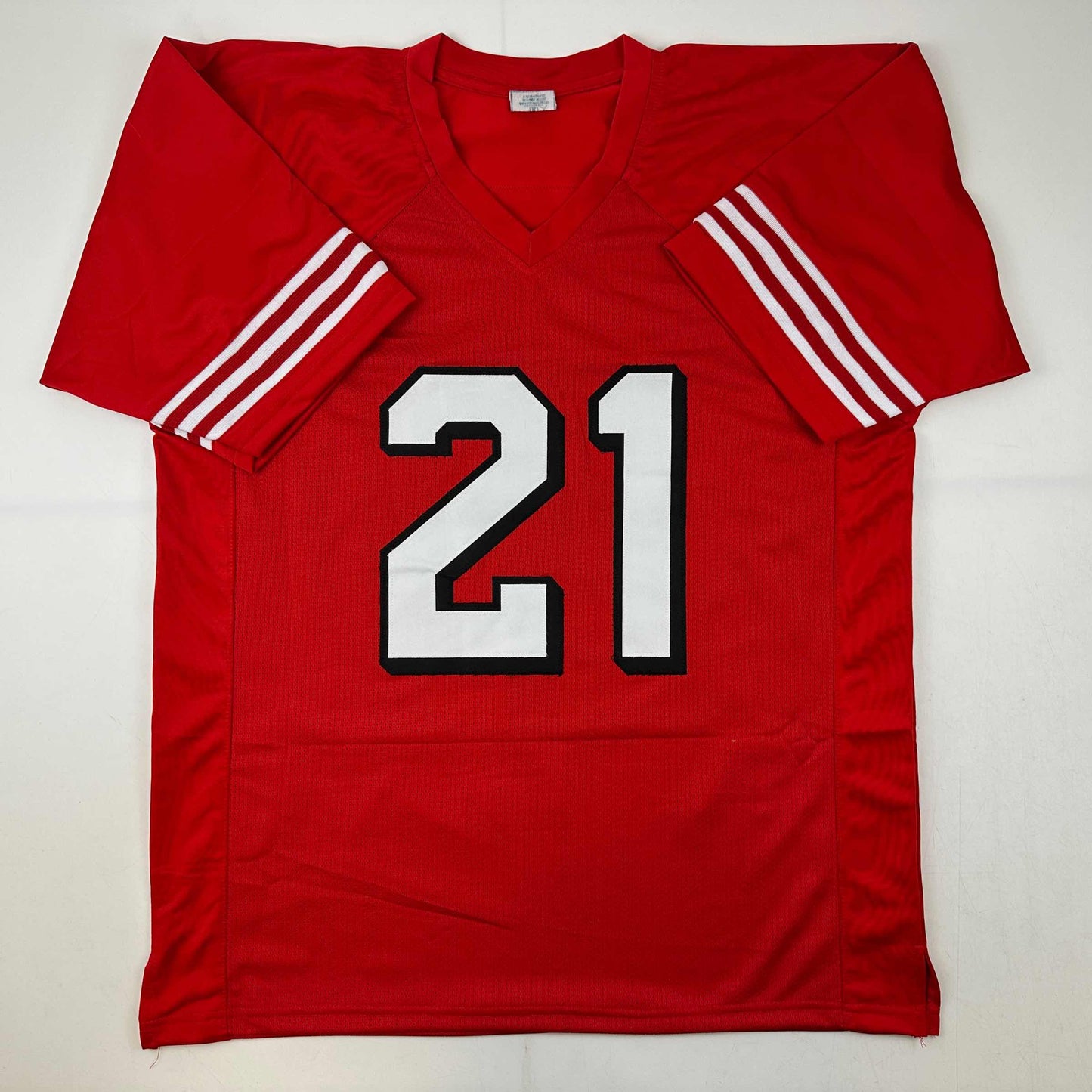 Facsimile Autographed Deion Sanders San Francisco Red Reprint Laser Auto Football Jersey Size Men's XL
