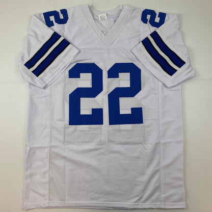 Facsimile Autographed Emmitt Smith Dallas White Reprint Laser Auto Football Jersey Size Men's XL