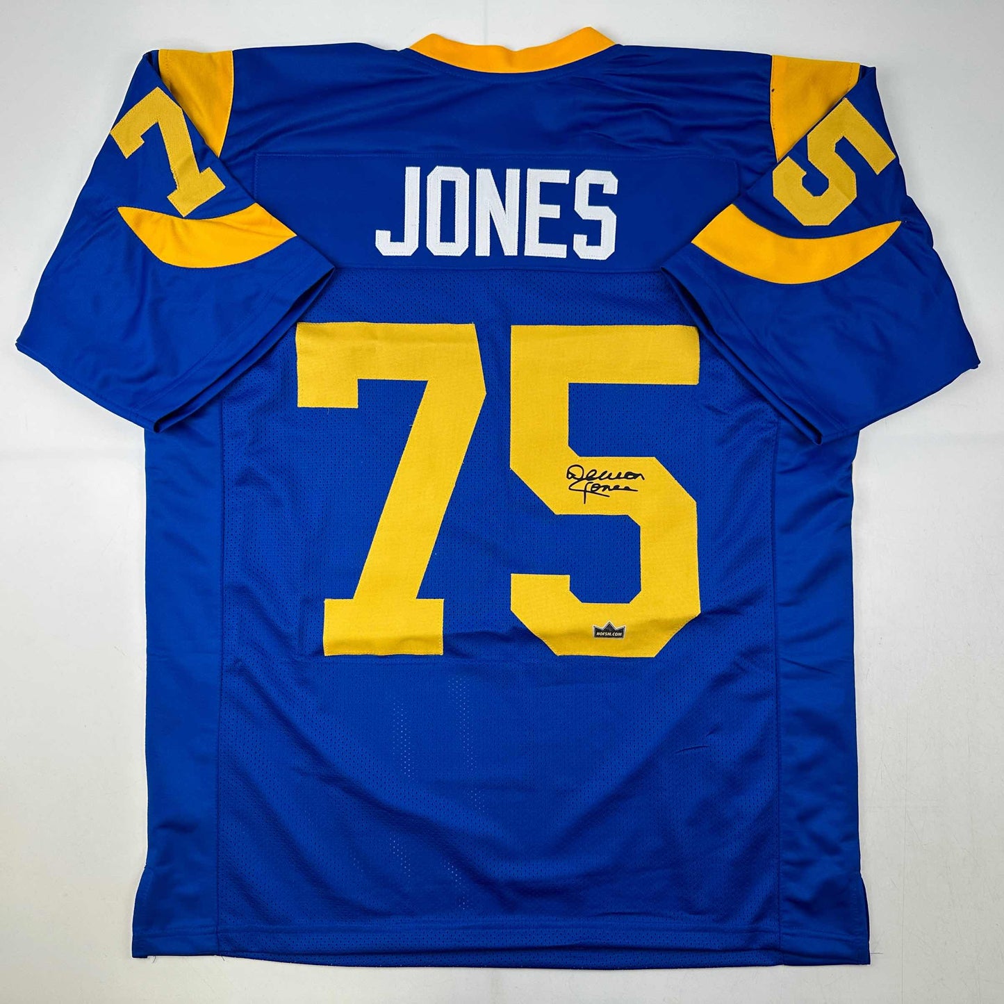 Facsimile Autographed Deacon Jones Los Angeles LA Royal Blue Retro Reprint Laser Auto Football Jersey Size Men's XL