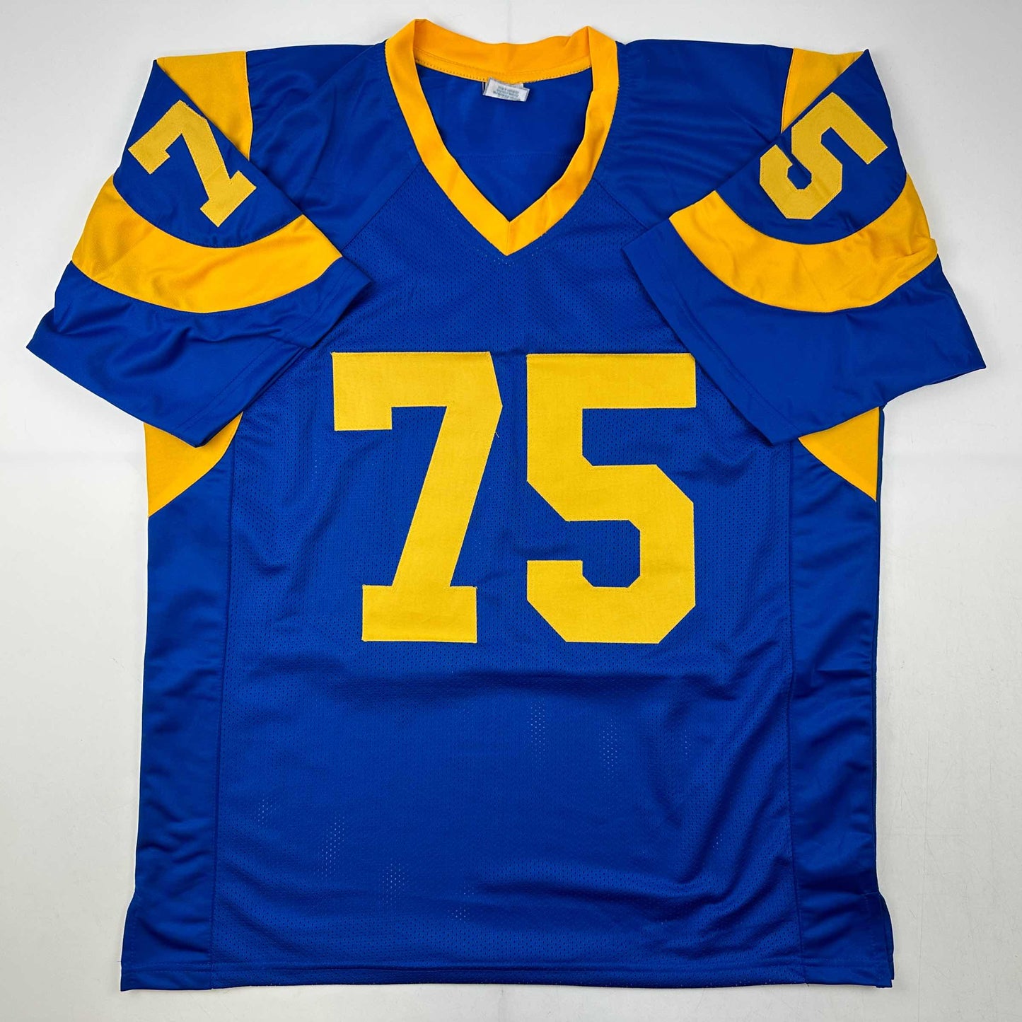 Facsimile Autographed Deacon Jones Los Angeles LA Royal Blue Retro Reprint Laser Auto Football Jersey Size Men's XL