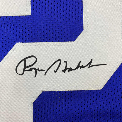 Facsimile Autographed Roger Staubach Dallas Blue Reprint Laser Auto Football Jersey Size Men's XL