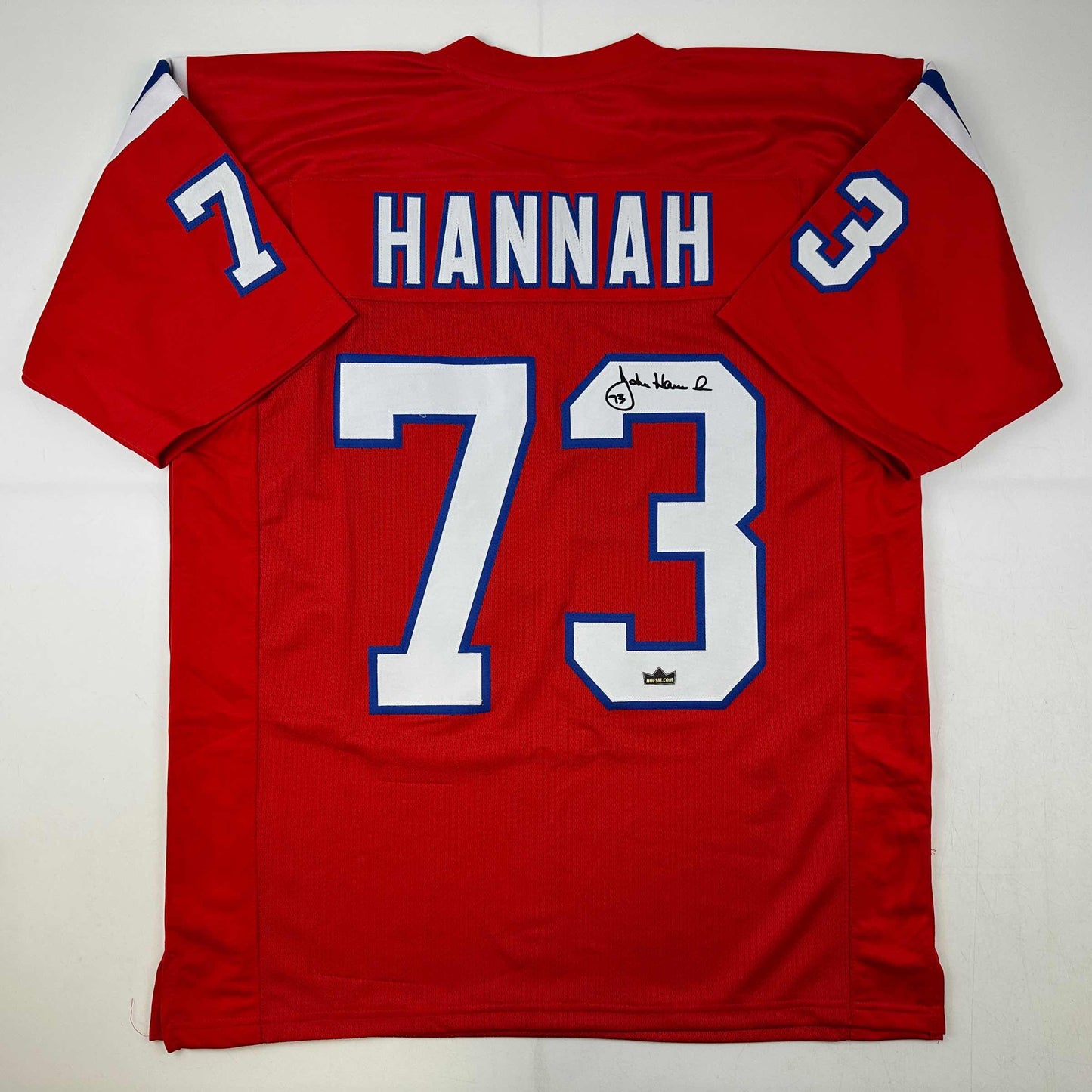 Facsimile Autographed John Hannah New England Red Reprint Laser Auto Football Jersey Size Men's XL
