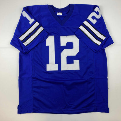 Facsimile Autographed Roger Staubach Dallas Blue Reprint Laser Auto Football Jersey Size Men's XL