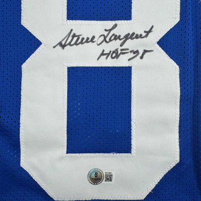 Autographed/Signed Steve Largent HOF 95 Seattle Blue Football Jersey Beckett BAS COA