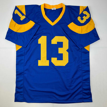 Facsimile Autographed Kurt Warner St. Louis Royal Blue Retro Reprint Laser Auto Football Jersey Size Men's XL
