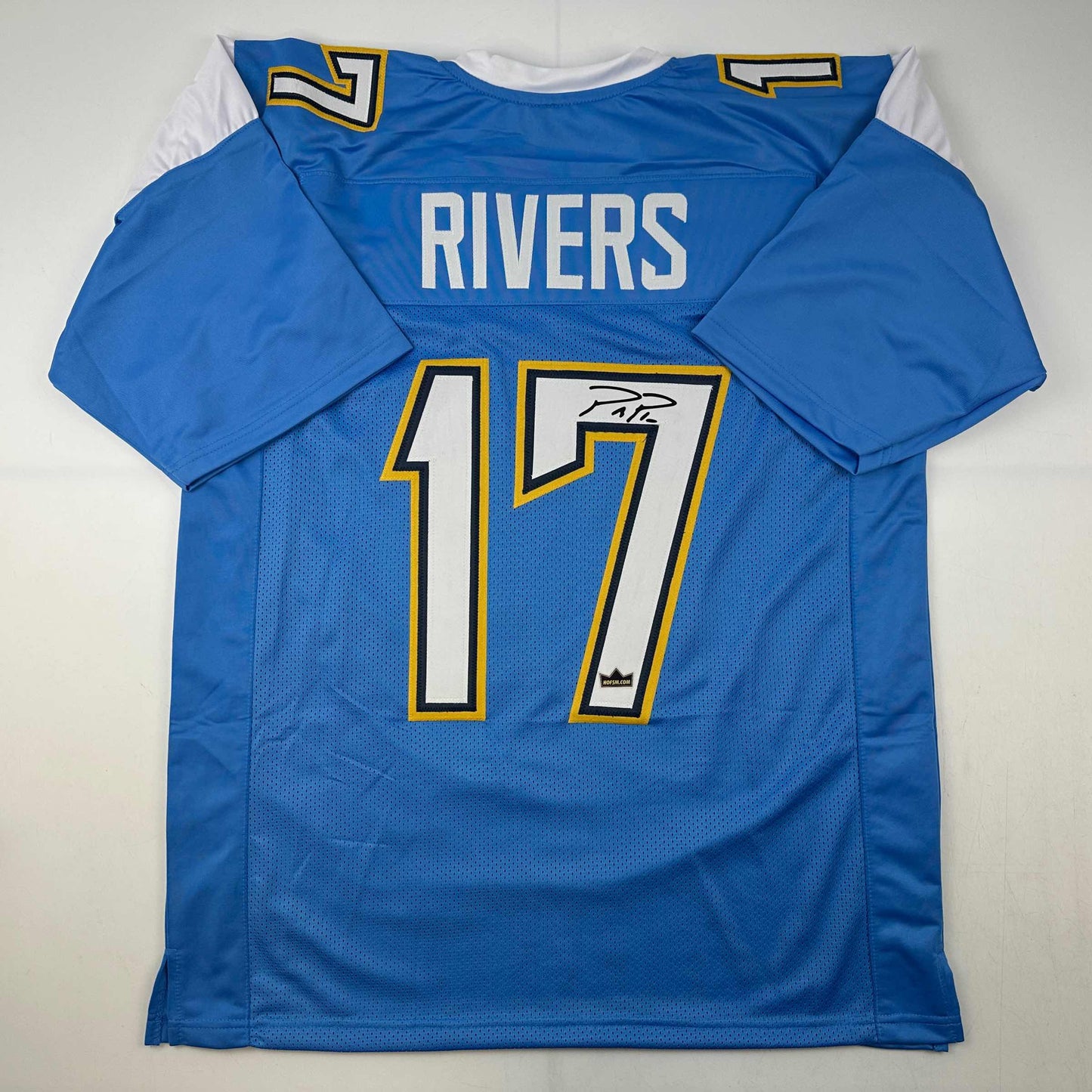 Facsimile Autographed Philip Rivers Los Angeles LA Powder Blue Reprint Laser Auto Football Jersey Size Men's XL