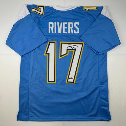 Facsimile Autographed Philip Rivers Los Angeles LA Powder Blue Reprint Laser Auto Football Jersey Size Men's XL