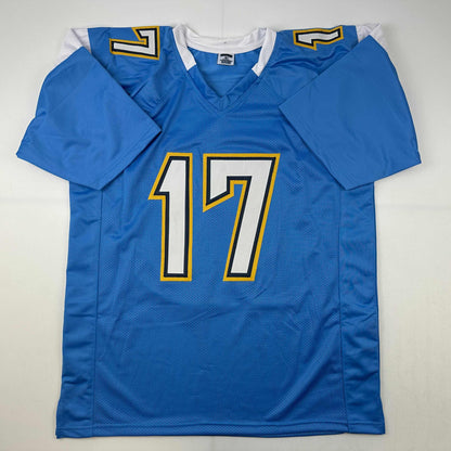 Facsimile Autographed Philip Rivers Los Angeles LA Powder Blue Reprint Laser Auto Football Jersey Size Men's XL
