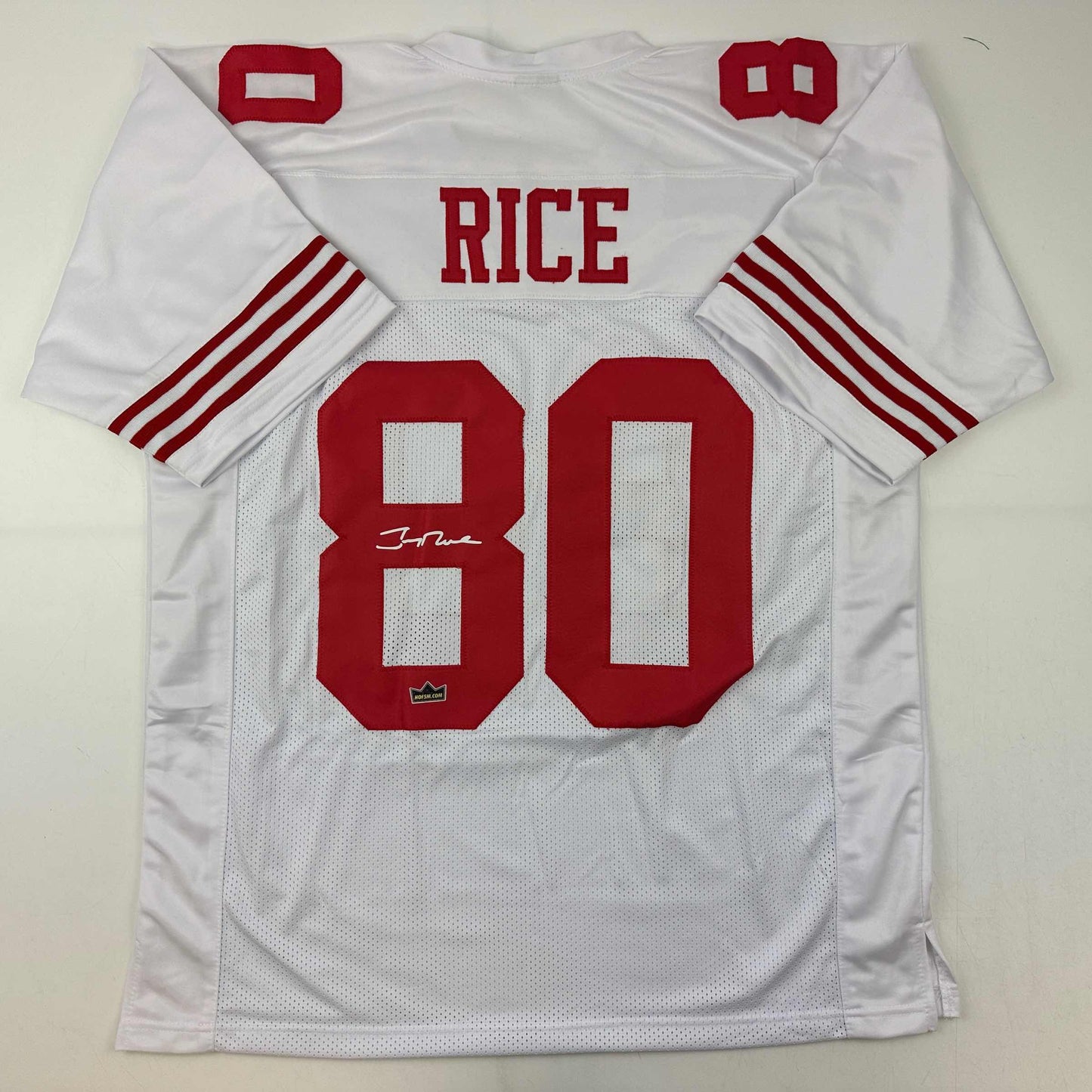 Facsimile Autographed Jerry Rice San Francisco White Reprint Laser Auto Football Jersey Size Men's XL