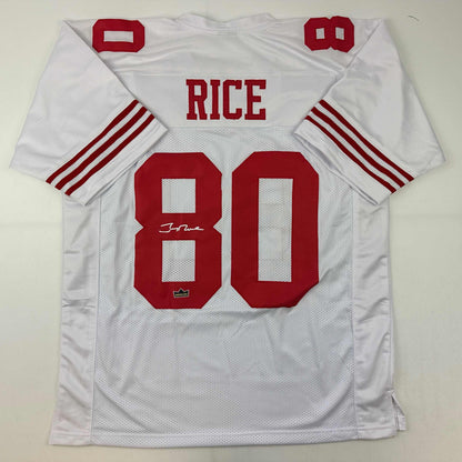 Facsimile Autographed Jerry Rice San Francisco White Reprint Laser Auto Football Jersey Size Men's XL