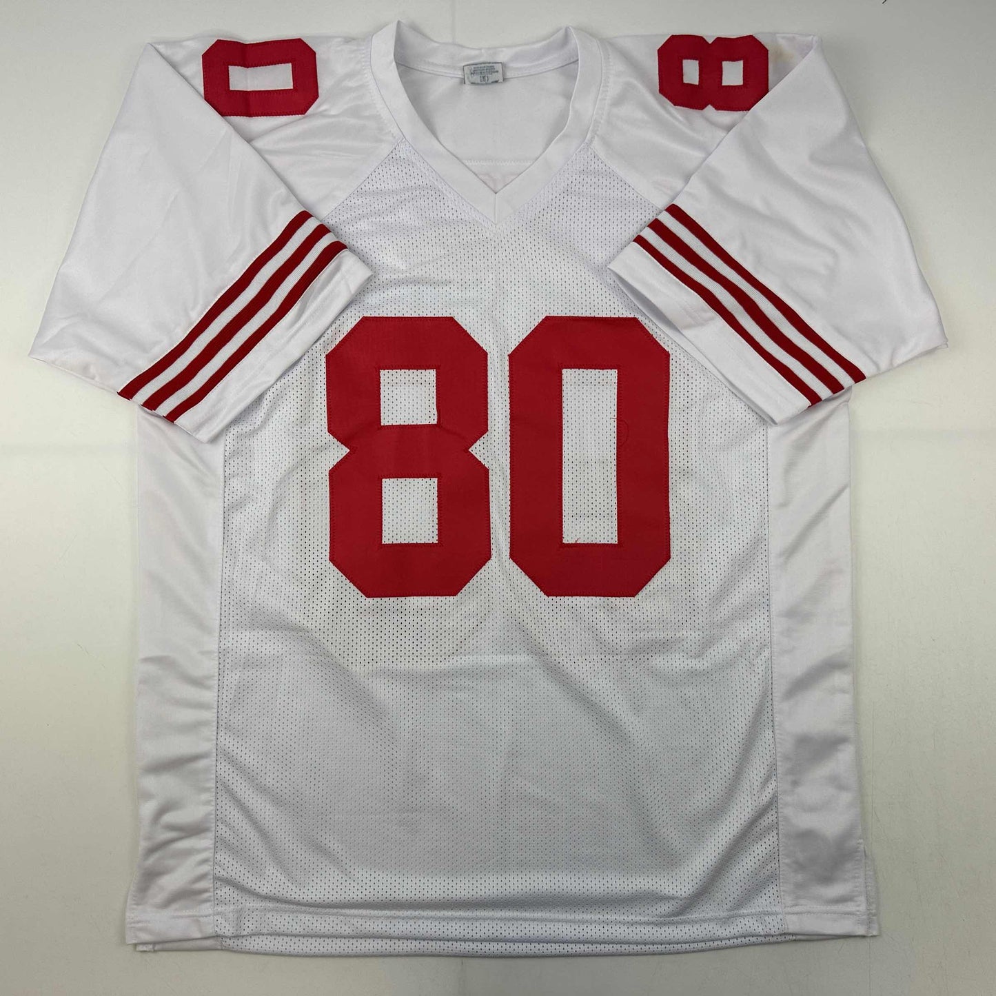 Facsimile Autographed Jerry Rice San Francisco White Reprint Laser Auto Football Jersey Size Men's XL