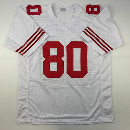 Facsimile Autographed Jerry Rice San Francisco White Reprint Laser Auto Football Jersey Size Men's XL