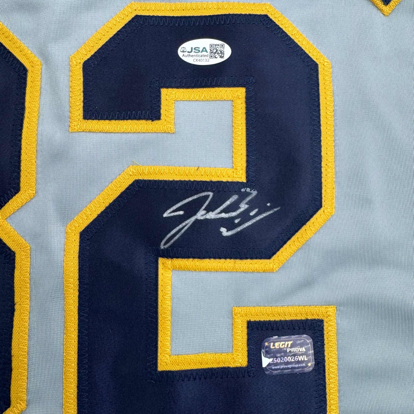 Framed Autographed/Signed Jacob Misiorowski 35x39 Milwaukee Grey Baseball Jersey JSA COA