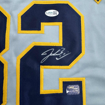 Framed Autographed/Signed Jacob Misiorowski 35x39 Milwaukee Grey Baseball Jersey JSA COA