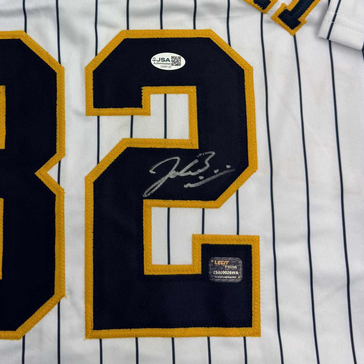 Framed Autographed/Signed Jacob Misiorowski 35x39 Milwaukee Pinstripe Baseball Jersey JSA COA