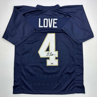 Facsimile Autographed Jeremiyah Love Notre Dame Blue Reprint Laser Auto College Football Jersey Size Men's XL