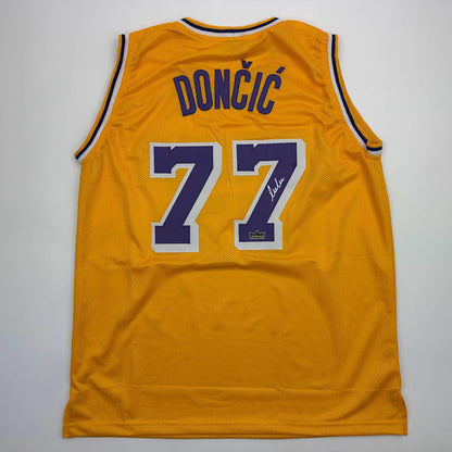 Facsimile Autographed Luka Doncic Los Angeles LA Yellow Reprint Laser Auto Basketball Jersey Size Men's XL