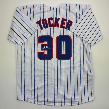 Facsimile Autographed Kyle Tucker Chicago Pinstripe Reprint Laser Auto Baseball Jersey Size Men's XL