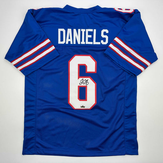 Facsimile Autographed Jalon Daniels Kansas Blue Reprint Laser Auto College Football Jersey Size Men's XL