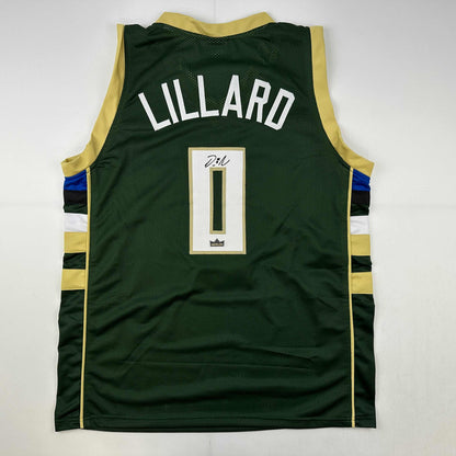 Facsimile Autographed Damian Lillard Milwaukee Green Reprint Laser Auto Basketball Jersey Size Men's XL