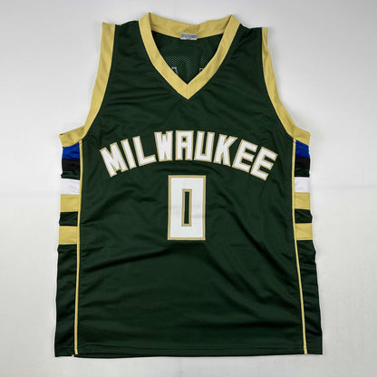 Facsimile Autographed Damian Lillard Milwaukee Green Reprint Laser Auto Basketball Jersey Size Men's XL