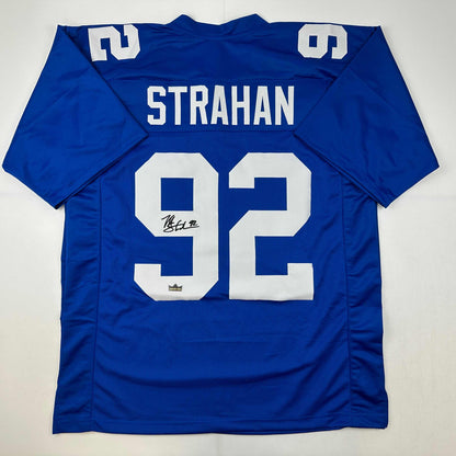 Facsimile Autographed Michael Strahan New York Blue Reprint Laser Auto Football Jersey Size Men's XL