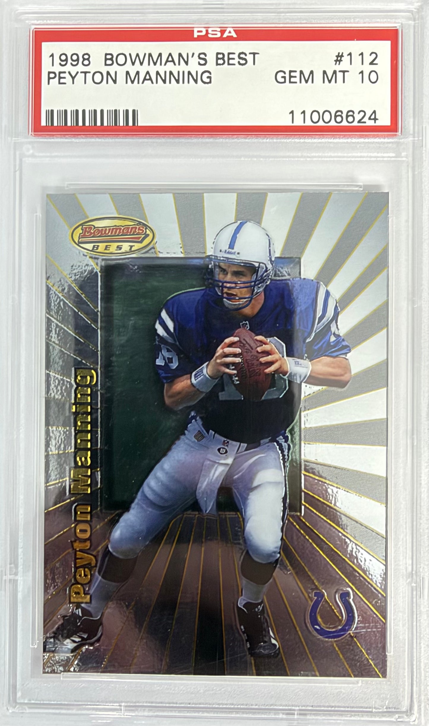 Graded 1998 Topps Bowmans Best Peyton Manning #112 Rookie RC Football Card PSA 10 Gem Mint