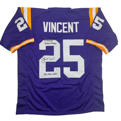 Autographed/Signed Justin Vincent LSU Purple College Football Jersey Beckett BAS COA