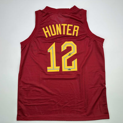 Facsimile Autographed De’Andre Hunter Cleveland Red Reprint Laser Auto Basketball Jersey Size Men's XL
