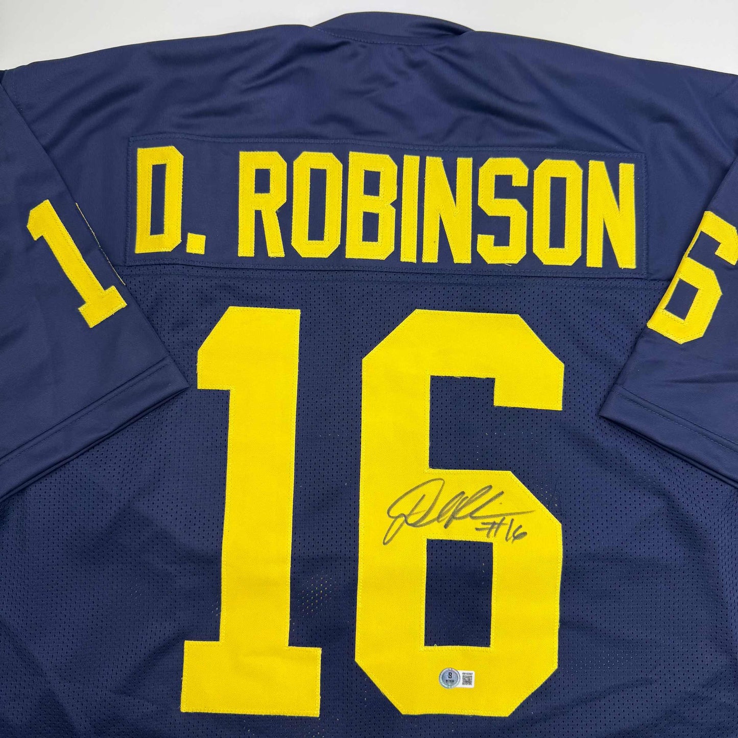 Autographed/Signed Denard Robinson Michigan Blue College Football Jersey Beckett BAS COA