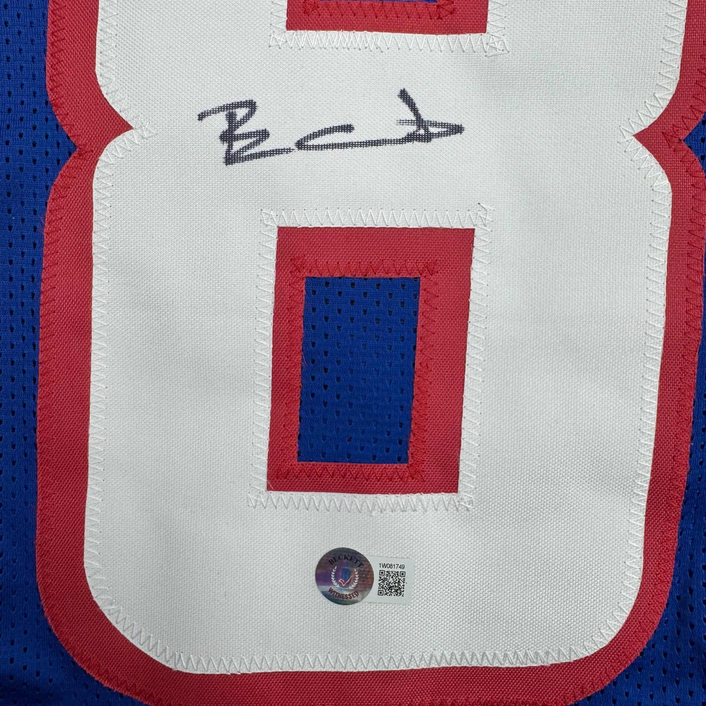 Autographed/Signed Ben Coates New England Blue Football Jersey Beckett BAS COA