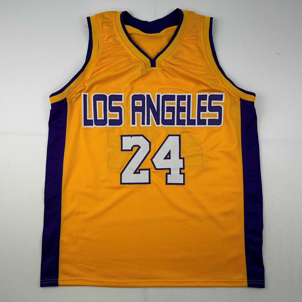 Facsimile Autographed Kobe Bryant #24 Los Angeles LA Yellow Reprint Laser Auto Basketball Jersey Size Men's XL