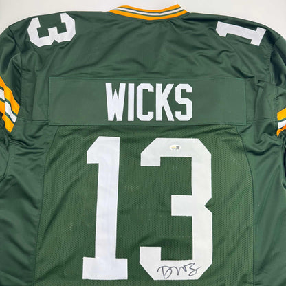 Autographed/Signed Dontayvion Wicks Green Bay Green Football Jersey JSA COA