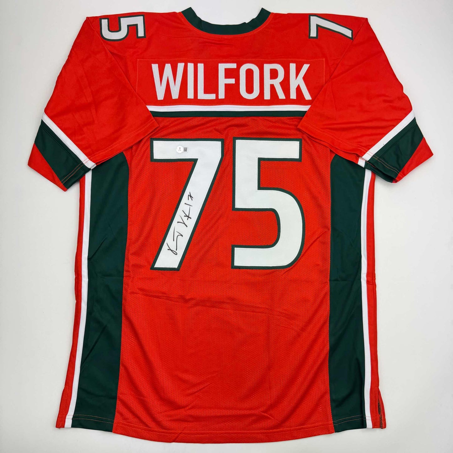 Autographed/Signed Vince Wilfork Miami Orange College Football Jersey Beckett BAS COA