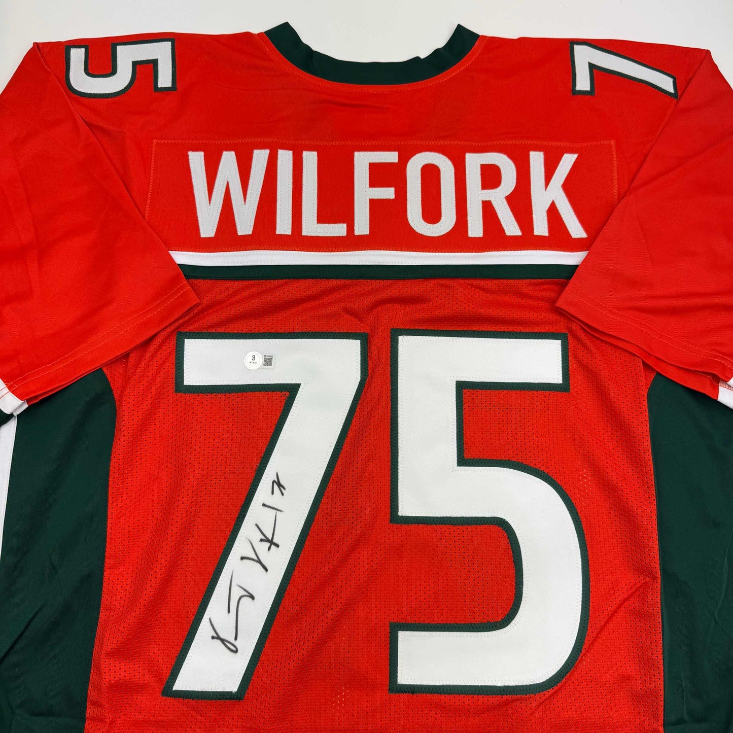 Autographed/Signed Vince Wilfork Miami Orange College Football Jersey Beckett BAS COA